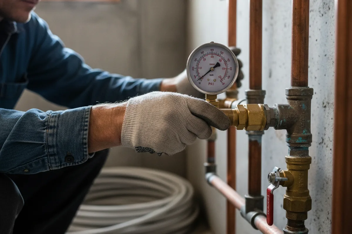 Pressure testing a repaired line during Water Line Repair in Rhinebeck